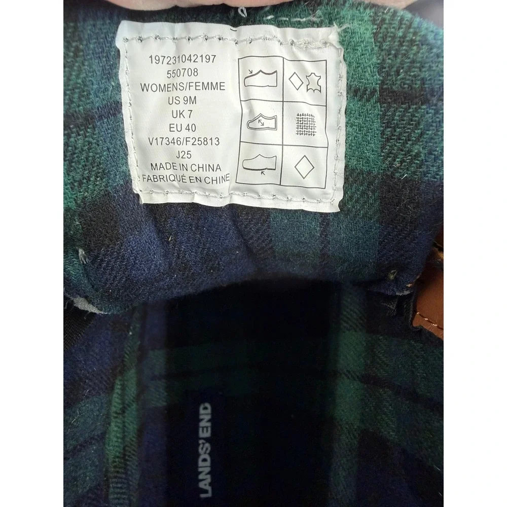 Lands End Womens Insulated Duck‎ Boots Navy Tan Plaid Lined Size 9M 550708